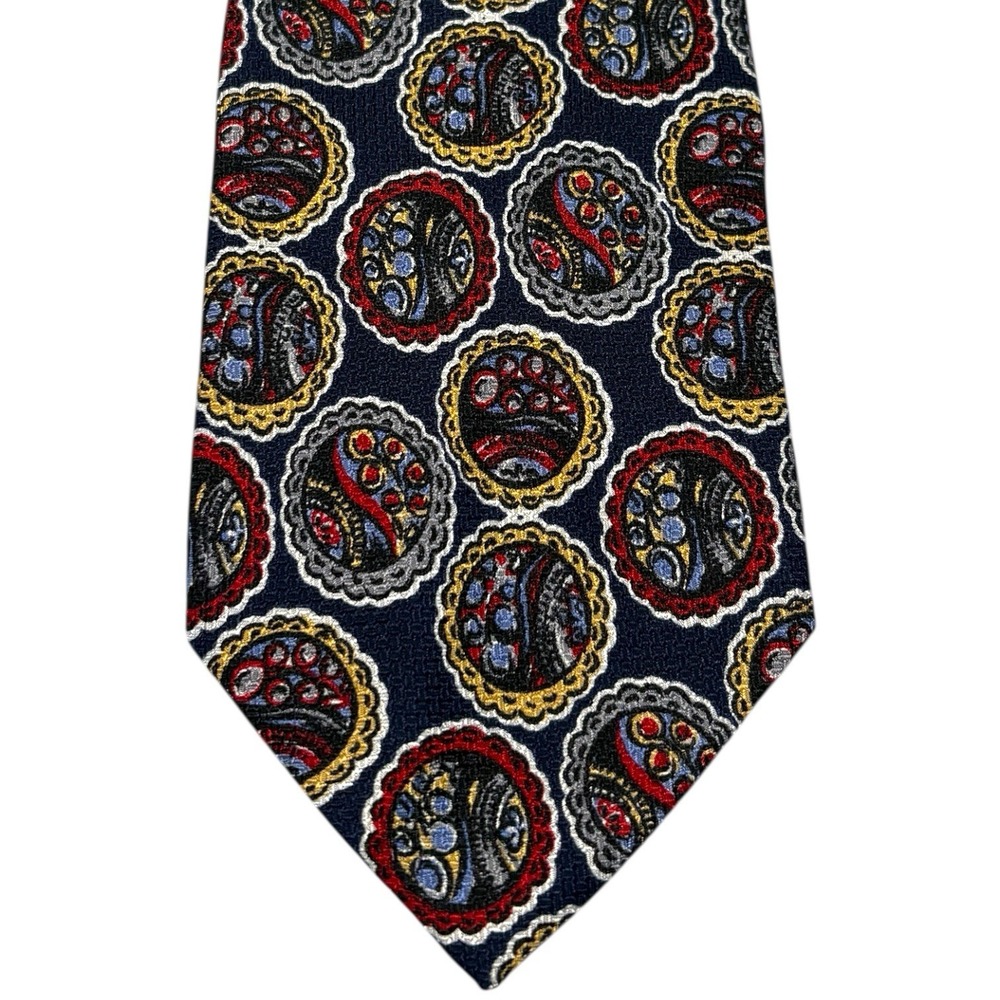 Massimo Livio Silk Tie Made in Italy Navy‎ Multicolor Medallion Pattern 4x60